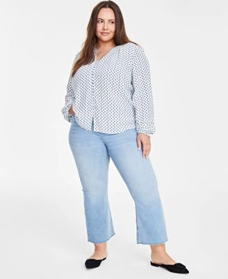 On 34th Trendy Plus Size Printed Long Sleeve Top Kick Flare Cropped Denim Jeans Created For Macys