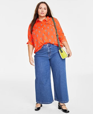 On 34th Trendy Plus Size Button-Front Crepe Shirt, Created for Macy's