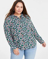 On 34th Trendy Plus Button-Front Crepe Shirt, Created for Macy's