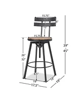 Rustic-Chic Barstool Fir Wood Seat, Metal Frame