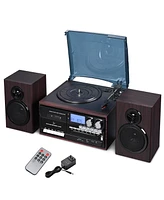 Yescom Vinyl Record Player with Speakers Turntable Bluetooth Tape Cassette Cd Player Retro