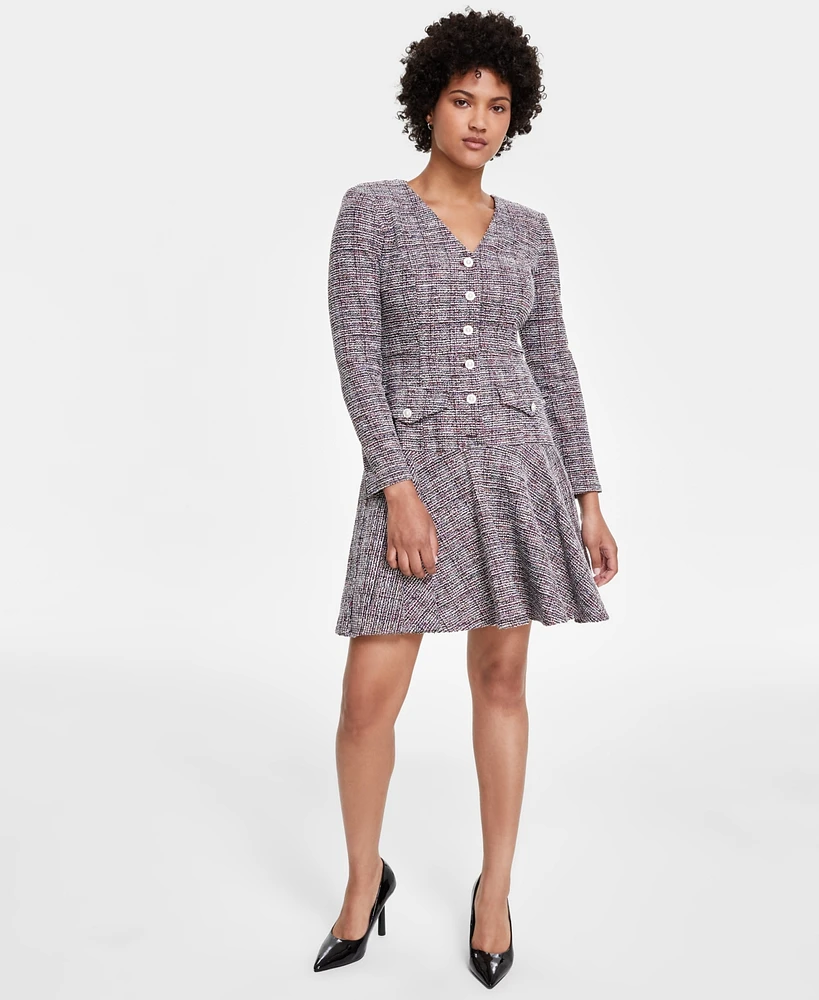 Taylor Women's Tweed Button-Front Fit & Flare Dress