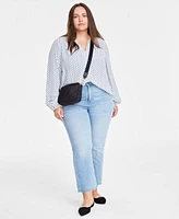 On 34th Trendy Plus Size Printed Long Sleeve Top Kick Flare Cropped Denim Jeans Created For Macys