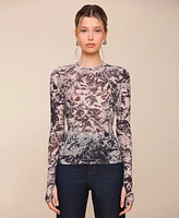 Avec Les Filles Women's Printed Long-Sleeve Mesh Top