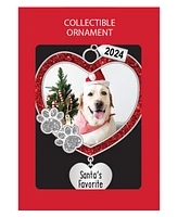 Ganz Sentiment Ornament Heart with Paw Prints Pet Frame with Heart Dangle 'Santa's Favorite' with Dated 2024 Charm