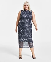 Bar Iii Trendy Plus Size Printed Mesh Bodycon Dress, Created for Macy's