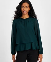 Ak Anne Klein Petite Tiered Long-Sleeve Top