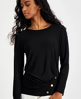 Ak Anne Klein Petite Side-Ruched Long-Sleeve Top