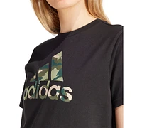 adidas Women's Camo Logo Crewneck Cotton T-Shirt