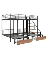 Streamdale Furniture Full Over Twin-Twin Triple Bunk Bed With Drawers And Staircase