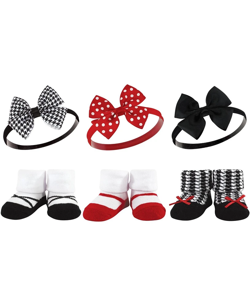 Hudson Baby Baby Girls Headband and Socks Giftset, Red Houndstooth, One