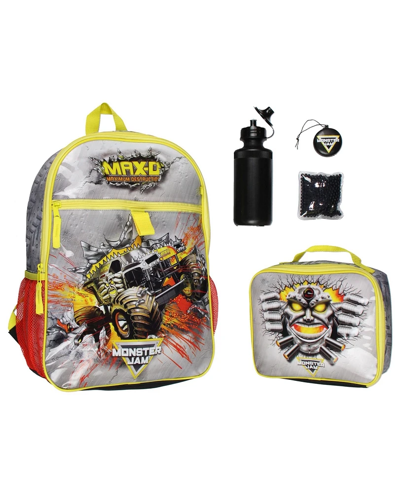 Monster Jam Max-d Monster Truck 5 Pc Backpack Lunch Box Water Bottle Icepack Charm