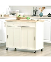 Homcom 43" Kitchen Island Rolling Storage Cart w/ Wheels, Cabinet, Drawers, Cream White