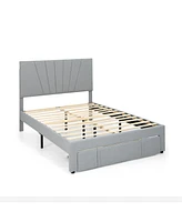 Slickblue Upholstered Bed Frame with Drawer and Adjustable Headboard