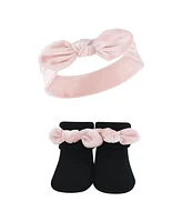 Hudson Baby Baby Girls Headband and Socks Set, Velvet Knot, 0-9 Months