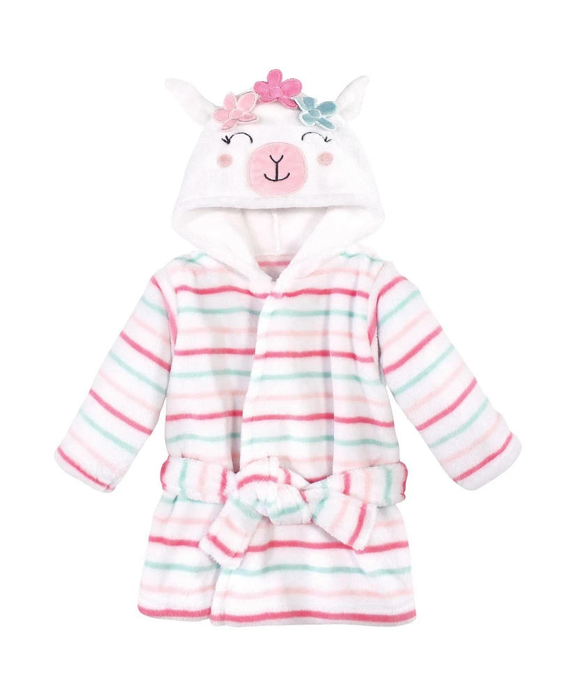 Hudson Baby Baby Girls Plush Animal Face Bathrobe, Flower Llama, 0-9 Months