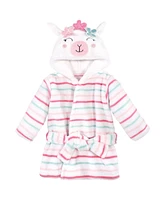 Hudson Baby Baby Girls Plush Animal Face Bathrobe, Flower Llama, 0-9 Months