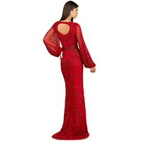 Lara Women's Long Flutter Sleeves Beaded Dress