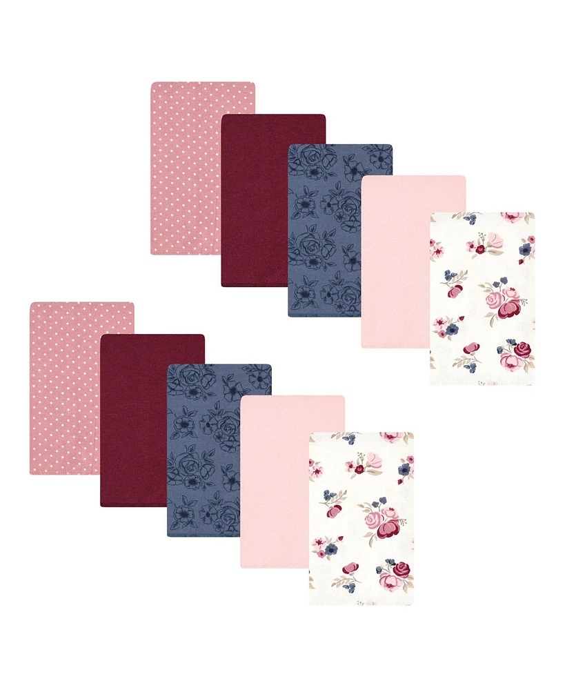 Hudson Baby Infant Girl Cotton Flannel Burp Cloths, Dusty Rose Floral -Pack