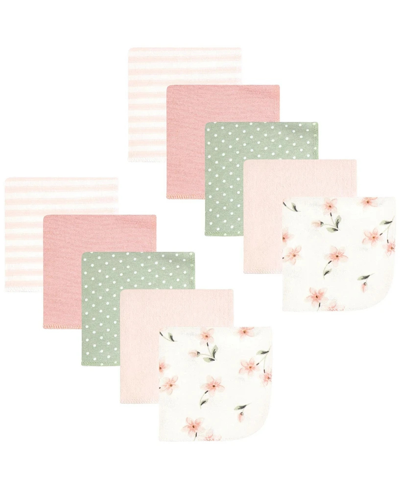 Hudson Baby Infant Girl Flannel Cotton Washcloths, Dainty Floral Pack