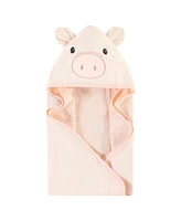 Hudson Baby Infant Girl Cotton Animal Face Hooded Towel, Pig 2-Pack, One Size