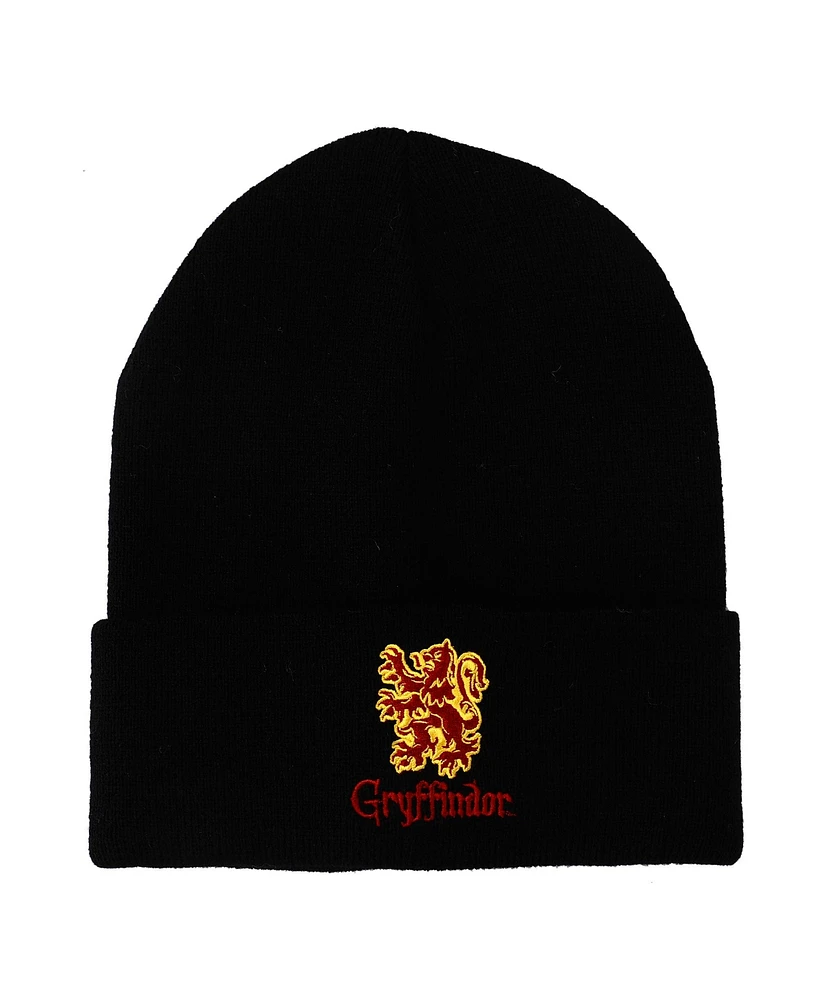 Wizarding World Harry Potter Men's Harry Potter Embroidered Logo Gryffindor Lion Black Cuffed Beanie hat