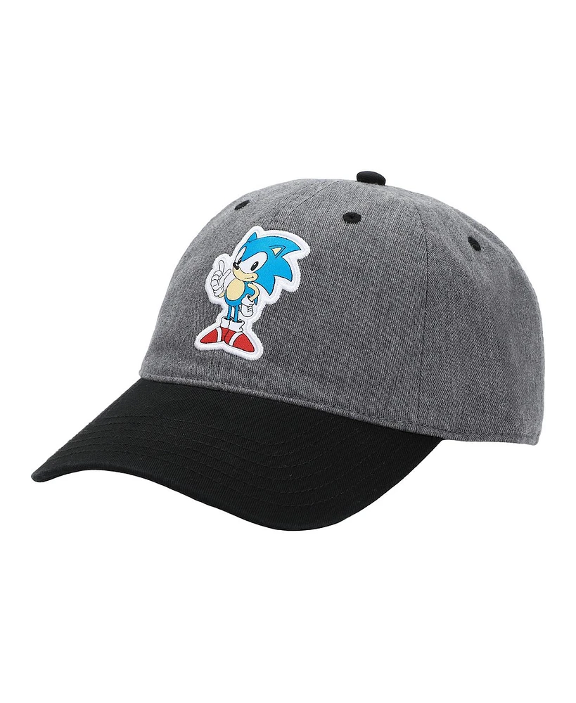 Sonic The Hedgehog Men's Heather Gray Baseball Hat with Black Bill and Woven Label