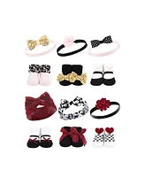 Hudson Baby Infant Girl 12Pc Headband and Socks Giftset, Gold Sequin Sequin