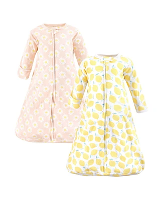 Hudson Baby Girls Cotton Long-Sleeve Wearable Sleeping Bag, Sack, Blanket, Lemon Daisy Long Sleeve, 12-18 Months