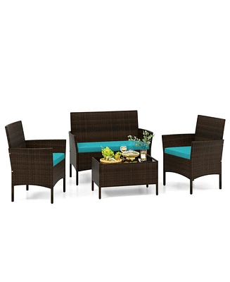 Gymax Piece Patio Rattan Conversation Set Wicker Furniture Set w/ Chair Loveseat Outdoor