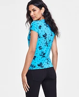 I.n.c. International Concepts Women's Printed Lace-Up Front Top, Created for Macy's