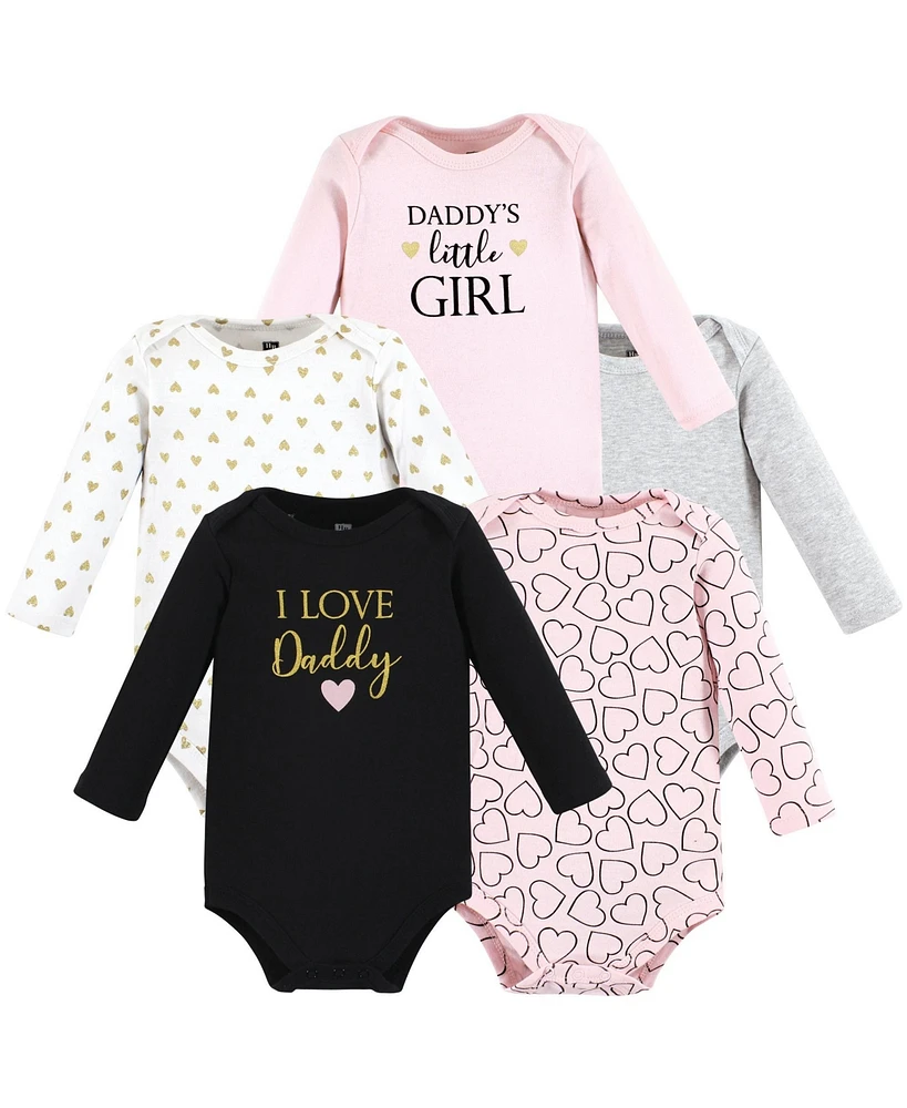 Hudson Baby Girls Cotton Long-Sleeve Bodysuits Daddy 5-Pack