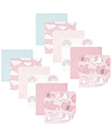 Hudson Baby Infant Girl Flannel Cotton Washcloths, Girl New Elephant 12-Pack, One Size