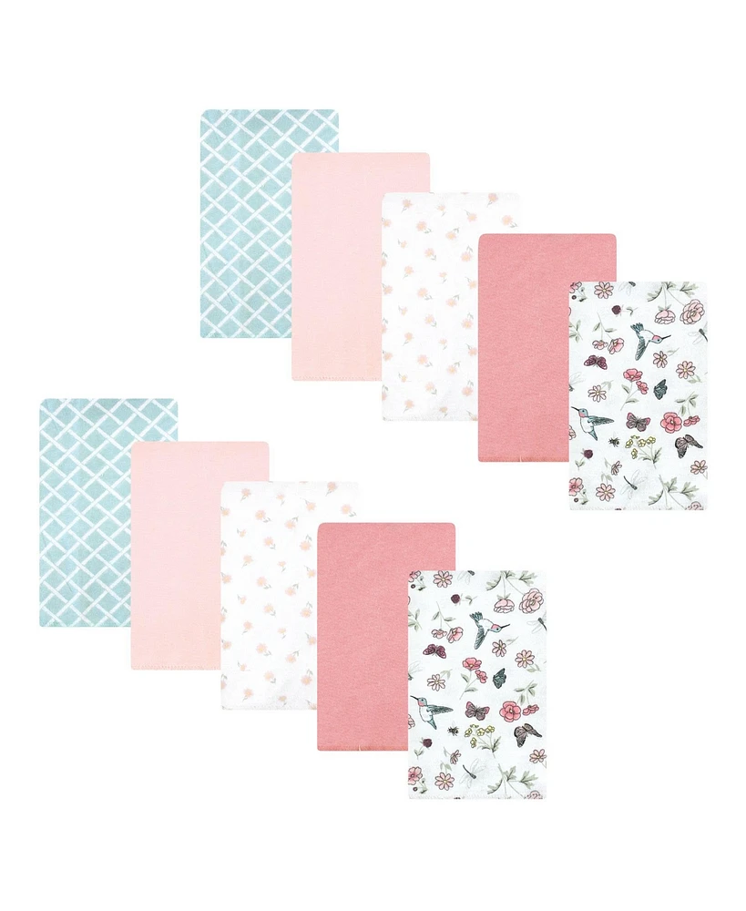 Hudson Baby Infant Girl Cotton Flannel Burp Cloths, Hummingbird Garden Pack