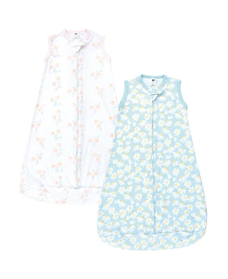 Hudson Baby Girls Cotton Sleeveless Wearable Sleeping Bag, Sack, Blanket, Mixed Daisy