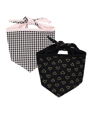 Luvable Friends Dog Reversible Pet Dog and Cat Bandana Bibs 2pk, Houndstooth Hearts, One Size