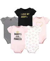 Hudson Baby Girls Cotton Bodysuits, Daddys Princess 5-Pack, Newborn