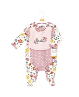 Hudson Baby Baby Girls Cotton Sleep and Play, Bodysuit and Bandana Bib Set