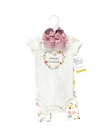 Hudson Baby Girls Cotton Bodysuit, Pant and Shoe Set, Soft Painted Floral, Newborn