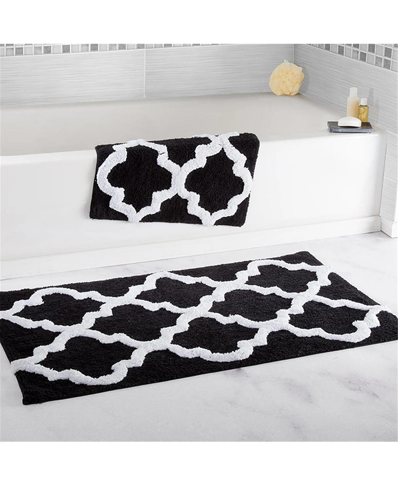 Lavish Home 100 Percent Cotton Trellis Bathroom Mat Set, Black - 2 Piece