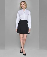 Karl Lagerfeld Paris Womens Ruffle Collar Shirt Pleated Mini Skirt