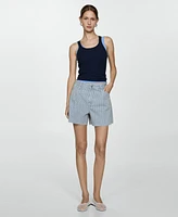 Mango Women's Stripe-Print Denim Shorts