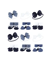 Hudson Baby Infant Girl 12Pc Headband and Socks Giftset, Navy Gingham