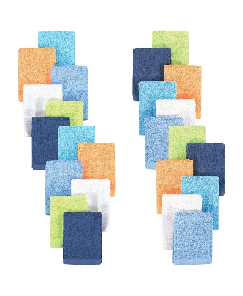 Hudson Baby Infant Boy 24Pc Rayon from Bamboo Woven Washcloths, Blue Orange Lime, One Size