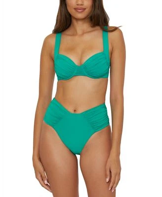 Becca Womens Ruched Underwire Bikini Top High Waist Bottoms