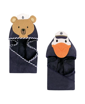 Hudson Baby Infant Boy Cotton Animal Face Hooded Towel Bundle Set, Sailor Bear Pelican, One Size