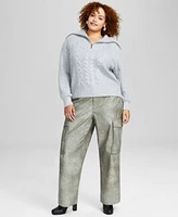 Now This Trendy Plus Size Zip Collar Sweater Faux Leather Cargo Pants Created For Macys