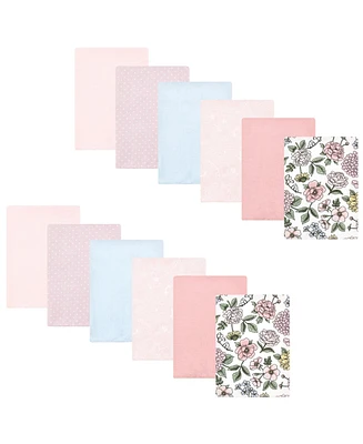 Hudson Baby Infant Girl Cotton Flannel Burp Cloths Bundle, Vintage Blossom, One Size