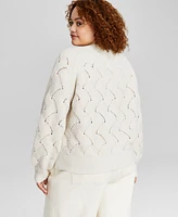 And Now This Trendy Plus Crewneck Textured Cardigan, Created for Macy's