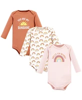 Hudson Baby Baby Girls Cotton Long-Sleeve Bodysuits, Sunshine Rainbows 3-Pack, 3-6 Months - Sunshine rainbows 3